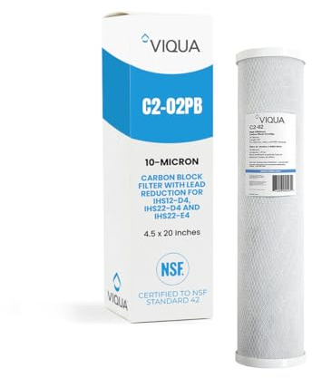 Viqua C2-02PB Filtre à eau réducteur de plomb de rechange pour systèmes UV IHS12-D4, IHS22-D4 – Cartouche de 10 microns, 50,8 x 11,4 cm, améliore le goût et l'odeur, débit maximal 10 GPM/38 LPM, OEM
