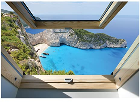 Forwall - Vlies Fototapete Fenster Meer Strand Aussicht Insel Optik 368x254 cm - Fototapeten - Tapeten - für Wohnzimmer Schlafzimmer - Vliestapete Wandtapete Tapete 3D Effekt- inkl. Kleister