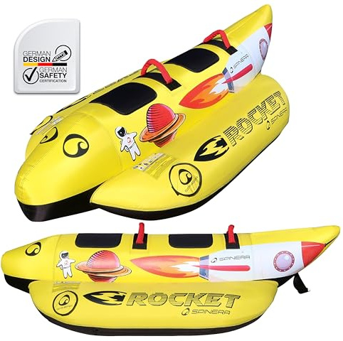 SPINERA Rocket 2 | 3 | 4 – Towable Banana Tube für 2–4 Personen – aufblasbares Wassersport-Fun-Tube – Neopren-Handgriffe, robuste Nylonhülle, 3-Kammern-System. Fun Tube