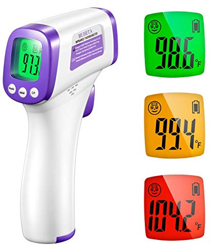 HUHETA Infrared Thermometer for Adults, Non Contact Forehead Thermometer with Fever Alarm, Accurate Reading and Memory Function, Body Temperature & Surface of Objects Use (Purple)