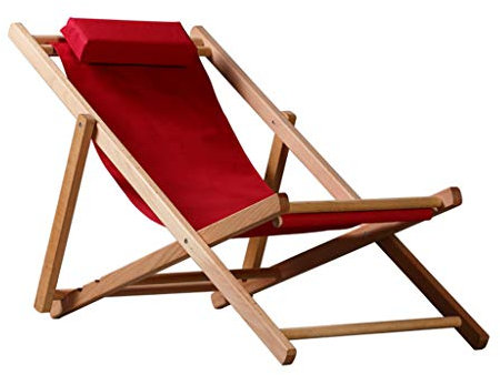 N / A Sedie da campeggioLettino Prendisole, Chaise Longue Regolabile in Faggio, Adatto per Campeggio in Giardino, Terrazza sulla Spiaggia, Portata 150 kg(Size:1,Color:Rosso)