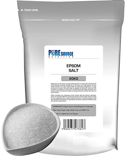 Organic Epsom Salt Vegan Epsom Salts for Bath Bathing Bath Bombs | 100% Pharmaceutical | FCC Food Grade | Natural Magnesium Sulphate by Pure Source Nutrition (20kg)