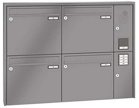 RENZ/Quadra / 4er Aufputz-Briefkastenanlage Wand-Briefkasten mit Sprechfeld/RAL-Farbe 9007 Volumen 12 L/Dein-Briefkasten.de