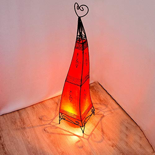 320339 Alia 320339 Lampadaire oriental marocain avec armature en métal et abat-jour en cuir Rouge 100 % fait main