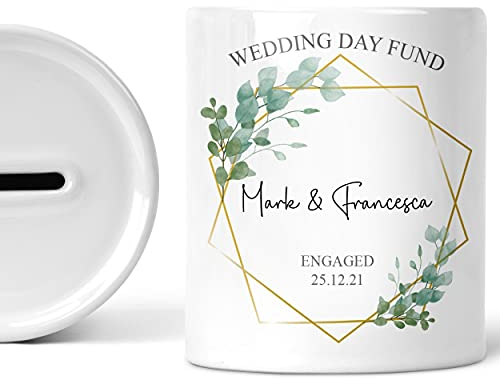 Personalised Wedding Fund Money Box Ceramic Keepsake with Names and Date