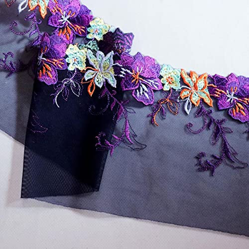2 Meter 12,5 CM Breite Bunte Blumenstickerei Spitzenbesatz Blaues Mesh-Gewebe Für Dessous Unterwäsche BH Puppenkleid Dekoration DIY-Standard