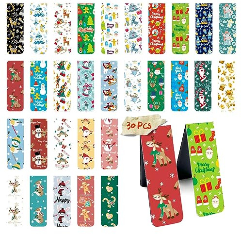 30 Stück Magnetische Lesezeichen für Weihnachten, NDLT, Niedliche Magnet-Seitenclips, Lesezeichen mit Weihnachtsmann, Schneemann, Rentier, Weihnachtsbaum, Muster für Frauen, Männer, Buchliebhaber