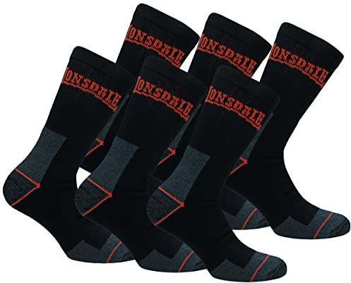 Lonsdale 6 Pares Calcetines Trabajo Altura Media Pantorilla - Punta Talón Reforzados - Esponja Algodón (Negro, 39-42)