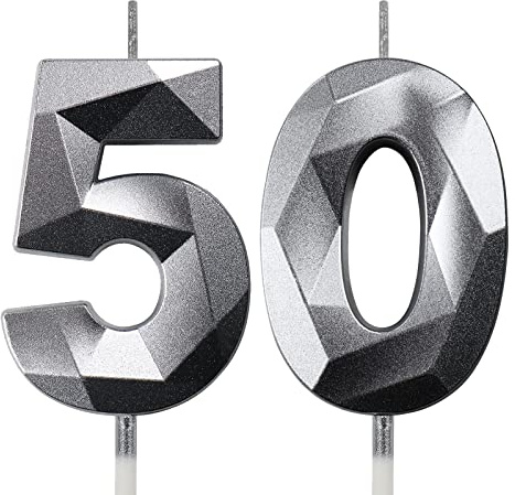 50th Birthday Candles for Cakes Number Candles Silver Cake Candles for Anniversary Birthday Party Decorations Cake Toppers 50th Birthday Cake Candles