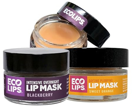 Eco Lips Daily Plumping Lip Mask with Hyaluronic Acid + Overnight Intensive Lip Mask with Gotu Kola 2-pack by Eco Lips 100% Natural. Made in USA