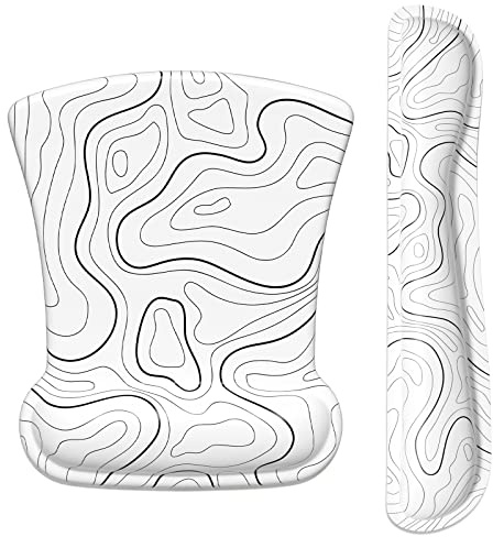 ITNRSIIET Mouse Pad Wrist Support Keyboard Wrist Rest Pad Ergonomic Mousepad Non-Slip Memory Foam Keyboard Pad Easy Typing Pain Relief Perfect for PC Laptop Gaming Office, Topographic Contour White