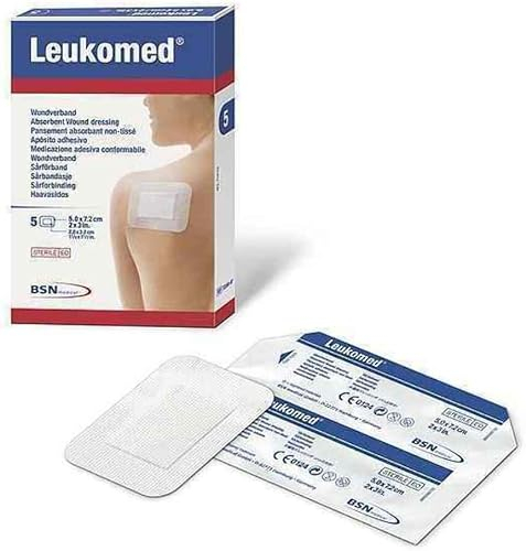 Leukomed sterile Pflaster 5x7,2 cm 50 Stück | Einzeln versiegelte, hautfreundliche Wundkompressen | Klebt nicht an der Wunde