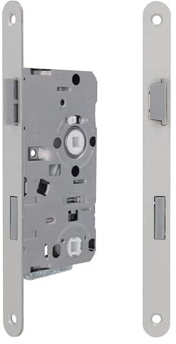 lockzz WC-Einsteckschloss Badtür DIN Rechts – Badschloss 55mm Dornmaß – Made in Germany – Kunststoff-Falle & Riegel Leise – DIN 18251-1 – Stulp 20x235mm abgerundet Silber