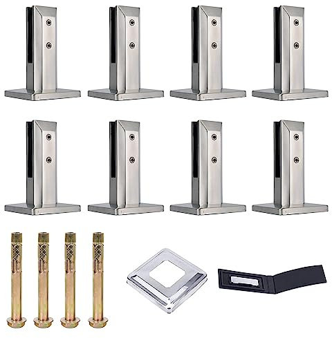PDKJNID 8pcs Pince de Garde-Corps en Verre, Support en Acier Inoxydable 304 pour Balustrade en Verre Balustrade Clôture de Piscine Balcon Escalier de Jardin, Pince en Verre 10-14mm,Argent,160mm
