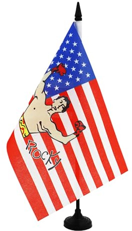 AZ FLAG Drapeau de Table USA Rocky Balboa 21x14 cm Socle Plastique | Usage intérieur Drapeau de bureau américain finition cousue et bords renforcés avec mât en plastique et socle en plastique