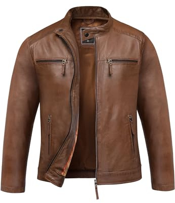 Amaci&Sons Herren Echtleder Jacke Biker Zipper Lederjacke 9108