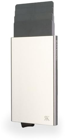 RAYKONG Kartenetui aus Metall für Damen und Herren mit RFID-Block, automatischer Pop-up-Kreditkartenhalter, Diebstahlschutz, Aluminium, minimalistischer Stil, silber, Minimalistisch