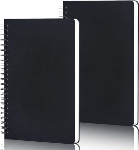 Yarotm Spiral Notizbuch A5 Blanko - 2 Stück Notizbücher Spiralbindung 14x21cm - Spirale Notizblock Blanko 100GSM - 120 Seiten Tagebuch Skizzenbuch Zeichenblock für Reisen Schule, Schwarz