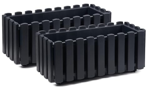 Tymar Blomlåda i lantlig stil, balkonglåda, växtlåda på landet, 2-pack, trädgård, balkong, terrass (antracit, 40 cm)