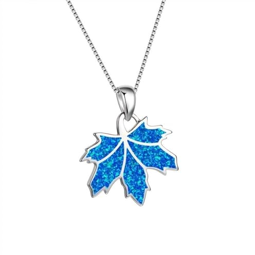 JEVLUH Blauer Opal Ahorn Geburts Stein Halskette Aus 925er Sterling Silber,Feuer Opal Edel Stein Statement Halskette For Damen,Ahorn
