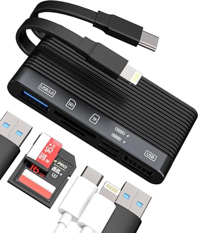 USB C Lightning Docking Station with Multiport Adapter Hub SD Card Reader USB Dongle for iPhone 15 for Apple MFI Certified compatible for Samsung Charger Cable OTG Camera Memory Flash Drive Converter