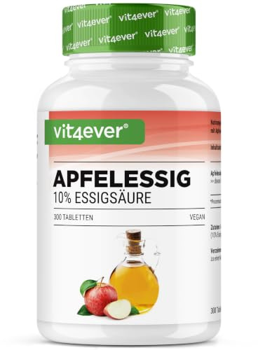 vit4ever Apfelessig - 300 Tabletten - 1500mg pro Tagesdosis | 10% Essigsäure - 150 mg Essigsäure - 100 Tage Vorrat - Hochdosiert - Ohne unnötige Zusätze - Vegan - Laborgeprüft