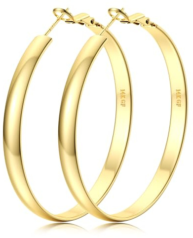 FIOROYALCreolen Ohrringe Silber 925 für Damen 14K Vergoldete Große Gold Ohrringe Hypoallergene Breite 5mm Gold Ohrringe für Mädchen 30/40/50/60mm
