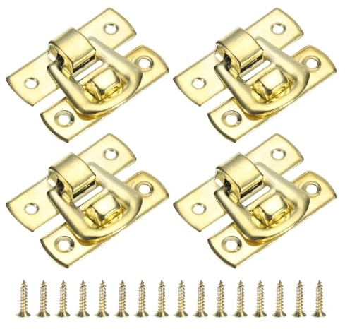 sourcing map 4 Pcs Hasp Clasp Latch Lock, 30 x 18mm Decorative Retro Box Toggle Latch Metal Buckle Hasp Lock with Screws for Jewelry Box Suitcase Toolbox Wooden Case, Gold