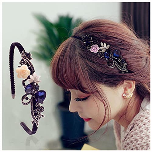 Kristall Blume Schmetterling Haarreifen Strass Perle Stirnband 1920er Jahre Französisches Haarband Vintage Samt Haarstyling Kopfschmuck Zubehör für Frauen Damen(Schwarz C)
