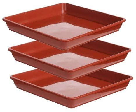 Senda Sottovasi per Piante, 3 Pezzi, Vassoio Quadrato in Plastica Rosso per Piante, Vassoio per Gocciolatura Acqua per Forniture da Giardino (25x25)