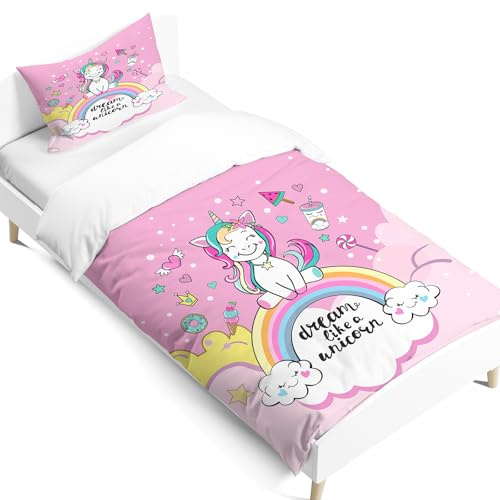 AVJWWD Set di Biancheria da Letto per Bambini, in Microfibra, con Motivo a Unicorno, con Stampa 3D, 3 Pezzi, con Chiusura a Strappo, Morbido per Ragazze (C, 120x150cm)