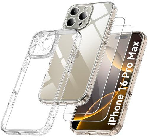 Qasyfanc for iPhone 16 Pro Max Case, with Screen Protectors X2, Clear