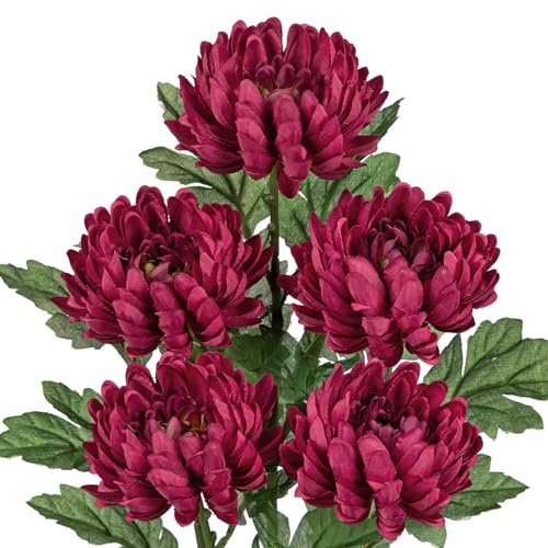 Arborus 5 STK Künstlicher Strauß Chrysantheme Künstliche Blumen wie Echt | 58 CM Kunstzweige mit Blüten Rot Kunstblumen Fake Blumen Vase Deko für Tisch Regal Deko Boho Modern Rustikal Vintage Stile