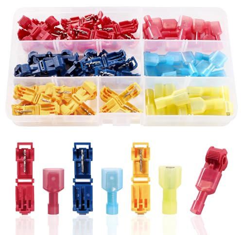YIXISI 60 Stücke (30 Paare) T Abzweigverbinder Schnellverbinder Kit, T-Tap Elektrische Steckverbinder, T-Abzweigverbinder und Nylon Vollisolierter Flachstecker Set, Rot, Blau, Gelb