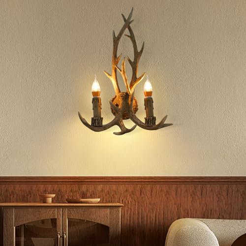 WindWilder LED Geweih Wandleuchte E14, 40W Vintage Rustikale Geweih Wandleuchter, Retro Harz Antler Wall Light für Home Hotel Korridor Dekorieren, 38x50cm, Braun