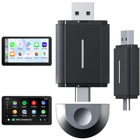 Adaptador inalámbrico 2 en 1 Compatible con CarPlay y Android Auto, Dongle WiFi 5 GHz Plug & Play para conexión rápida y Estable, Compatible con el 98% de los Coches (2015-2024), Compacto y portátil