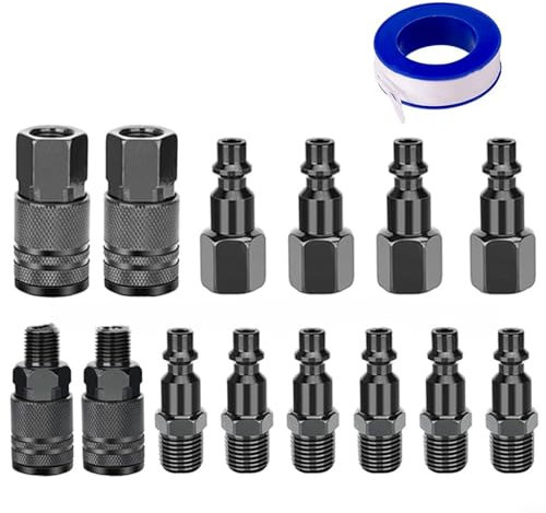15-teiliges Luftschlauch-Armaturen-Set Schnellverbinder pneumatischer Anschluss für Druckluftwerkzeug, Luftschlaucharmaturen, 1/4NPT Kompressor-Luftrohrverbinder