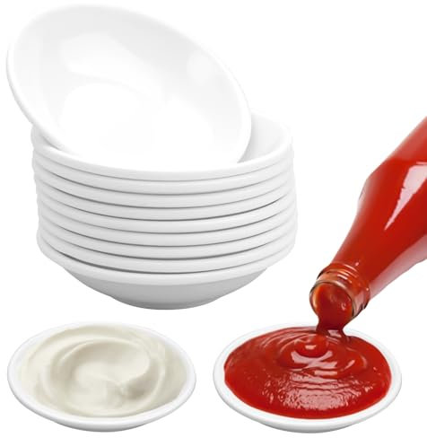 10 Piezas Cuencos Aperitivos 9x2,6cm Cuencos Salsa Soja, Platos Pequeños Aperitivos, Mini Cuencos Para Salsas, Cuencos Redondos Salsas para Aperitivos, Sushi, Salsas de Soja, Especias, Frutas