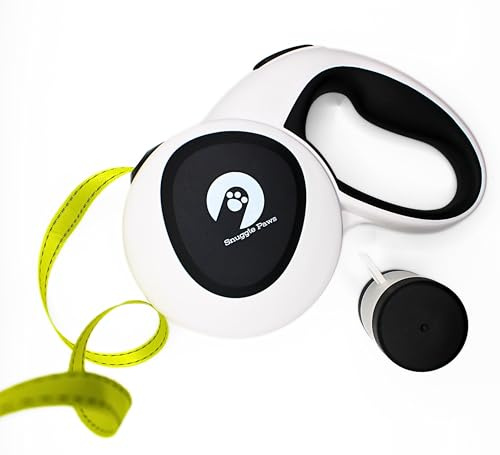 Snuggle Paws Ausziehbare Hundeleine 5m – Kompakt & Leicht: LED-Lampe, Integrierter Kotbeutelspender, Anti-Kau-Stahlseil, Reflektierendes Nylonband | Rollleine für kleine Hunde bis 20 kg