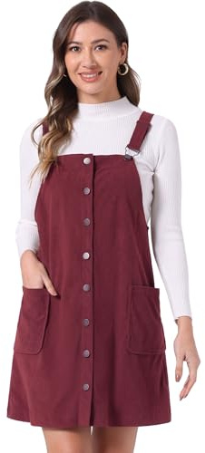 Allegra K Damen Cord-Overall Kleid Verstellbare Träger Latzhose Strapskleid Herbstkleidung, Weinrot, Mittel
