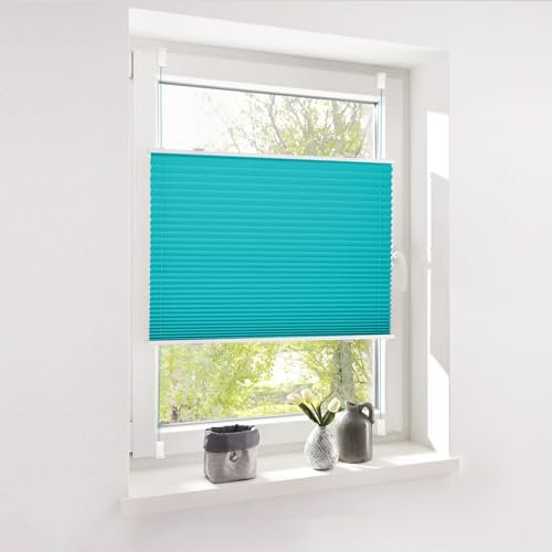 Deswell Plissee ohne Bohren Klemmfix Türkis B60 x H130cm Plisseerollo Blickdicht Sichtschutz Sonnenschutz Jalousien Easyfix Plissees Lichtdurchlässig Rollo für Fenster & Tür