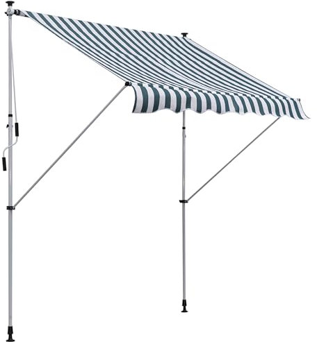 Outsunny Toldo Manual Retráctil 2x1,5 m Toldo Exterior Terraza Enrollable Altura Ajustable con Manivela 170-280 cm Sin Taladro para Balcón Jardín Verde y Blanco