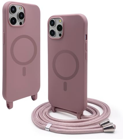 VAVAVOOMY Handykette Hülle für iPhone 12 Pro Max(6.7) mit Band Halsband Lanyard (abnehmbar) Handyhülle, Verstellbarer Lanyard.Magnetisch Stoßfest Silikonhülle Wireless Charging kompatibel .-Rosa