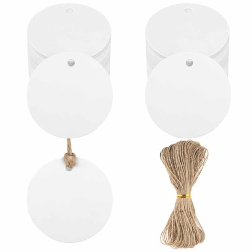 200 Stück Geschenkanhänger Kraftpapier Etiketten, Kraftpapier Anhänger | Runde 5cm Geschenkanhänger zum Beschriften mit Schnur 20M, Hängeetiketten für Geschenkverpackung,Feiertage,Handmade (Weiß)
