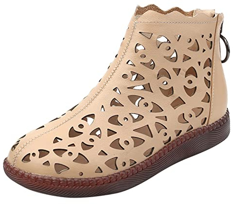 Generisch Stiefeletten Damen Sommer Elegante Hohl Stiefel Bequem Atmungsaktiv Sommerstiefel Kurze Boots mit Reißverschluss Einfarbig Stylisch Lederschuhe Sandalen Orthopädische Turnschuhe Damen