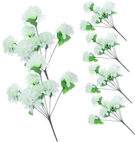 GARVALON Ramo de Crisantemos Artificiales para Cementerio 6 Piezas Flores Conmemorativas Decoración Floral Respetuoso Uso Ramo Falso para