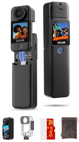 SJCAM C300 Vlogging Video Camera,0GB Card, 4K Pocket Action Camera Waterproof,7Hour Power,6-Axis Stabilization,Dual-Touch Screen 154° FOV Travel Handheld Camera for Live Streaming with Kits,Black