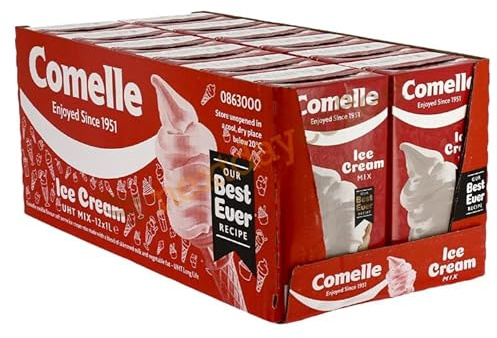 Comelle Ice Cream Mix Vanilla Soft Serve | Instant Ready to Freeze | UHT | Long Life Dairy Skimmed Milk | Sundea Mousse Dessert Shake | (With Lucky Boy Greetings Card) (12x1Lt)