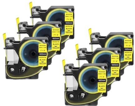 PHOVYAFI 6 Stücke 24 mm kompatible Industrie -Etiketten Wärmeschreinrohr 1805444 1805443 Ersatzetiketten Kompatibel mit Etikettendrucker(Black on Yellow)