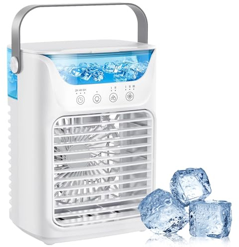 TundraFreeze Portable Ac Unit, TundraFreeze Klimaanlage, 4 in 1 Mini Luftkühler mit 3 Geschwindigkeiten, 7 Farben Nachtlicht, Timer, 700ml Verdunstungskühler Kühlventilator für Zuhause, Büro
